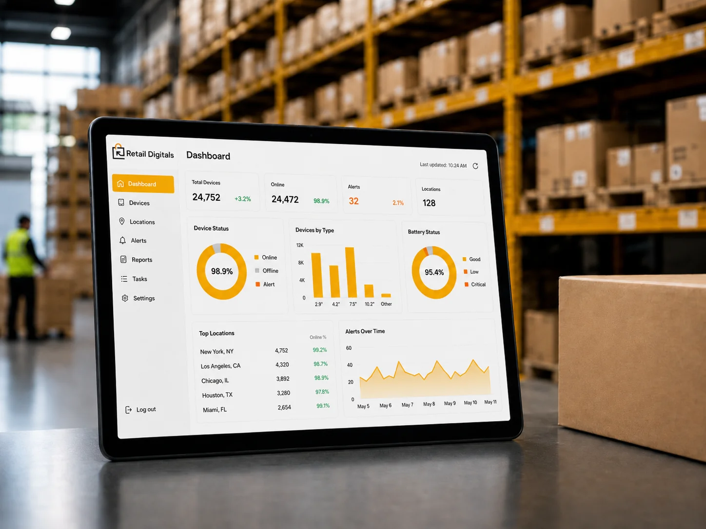 Warehouse manager monitoring live inventory dashboards